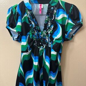 Colorful Ruffled V-Neck top